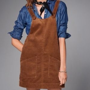 Abercrombie & Fitch Brown Corduroy Overall Mini Dress with Pockets Large
